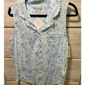 Charming Eileen West Blue Floral Sleep Top - 100% cotton- NWT Size M